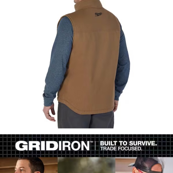 Men's Medium Brown Heavy-Duty Sherpa-Lined Vest with 5-Pockets - Picture 7 of 9